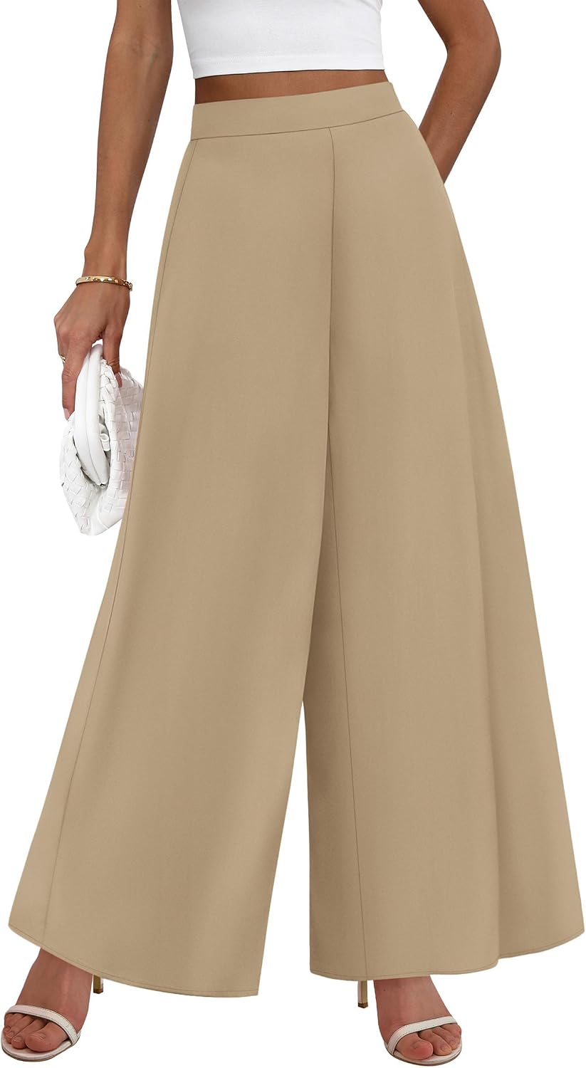 Pants for Women 2026 Elastic High Waisted Wide Leg Trousers | Soft Drape Dress Pant Business Casual Office Work, Loose Flowy Slacks With Pockets, Lightweight Summer Fall Vacation Outfits
