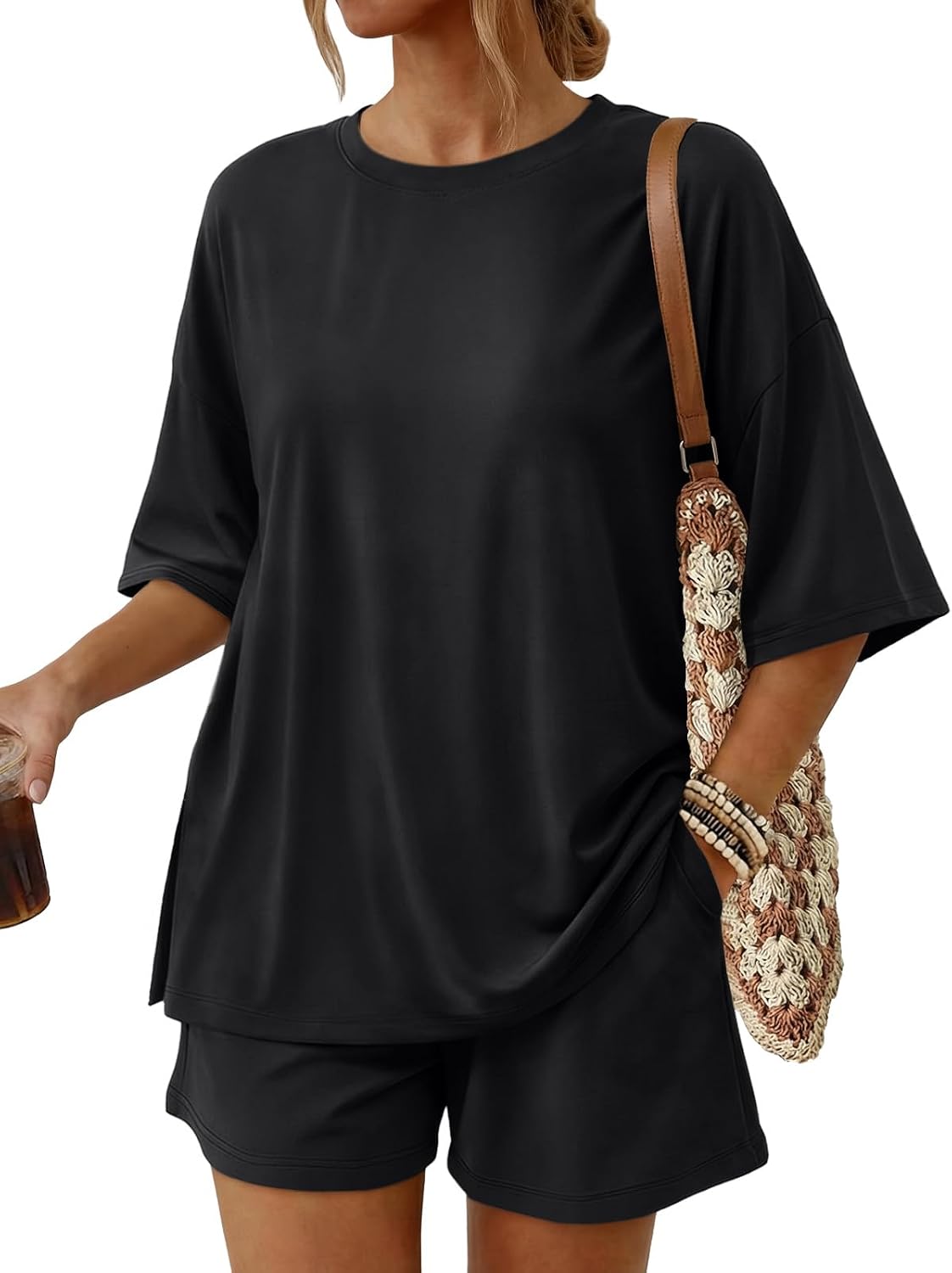 2 Piece Summer Set Oversized Top & Loose Fit Shorts with Pockets