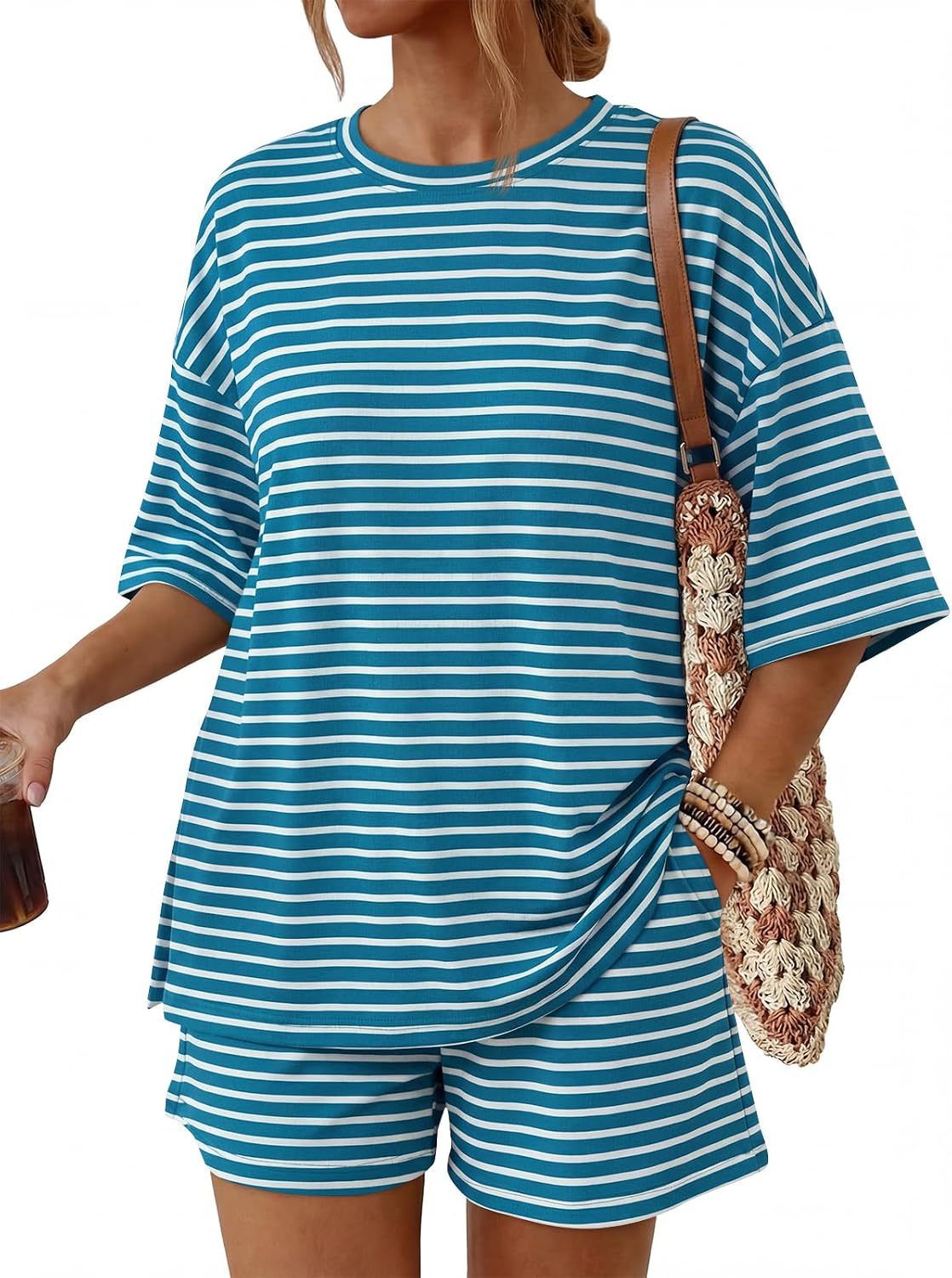 2 Piece Summer Set Oversized Top & Loose Fit Shorts with Pockets