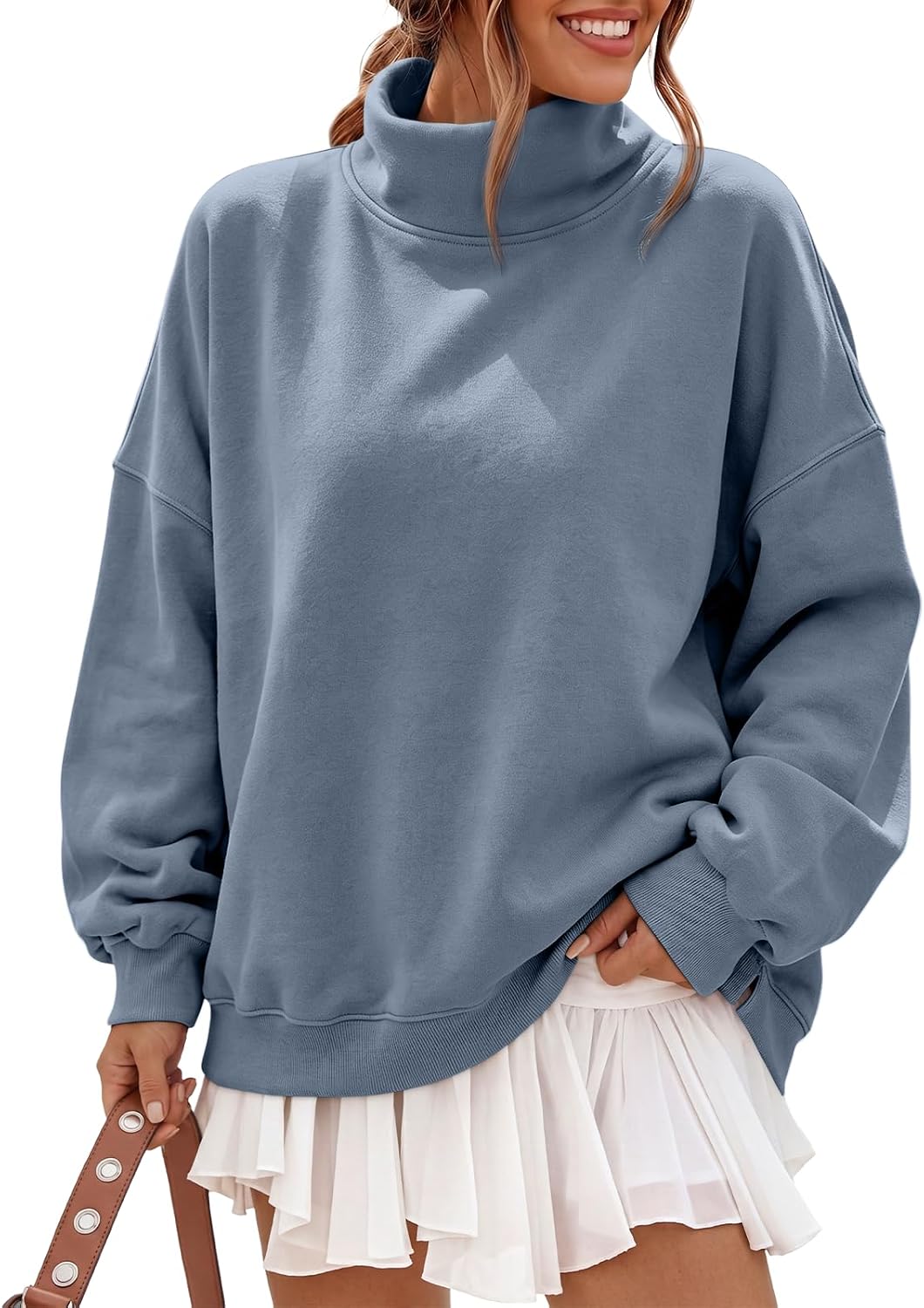 Women’s Fleece Oversized Mock Neck Sweatshirts with Pockets | Fall Winter Soft Cozy Fleece Lined Side Split Pullover, Maternity Basic Lounge Wear, Casual Work Cute Long Sleeve Tops