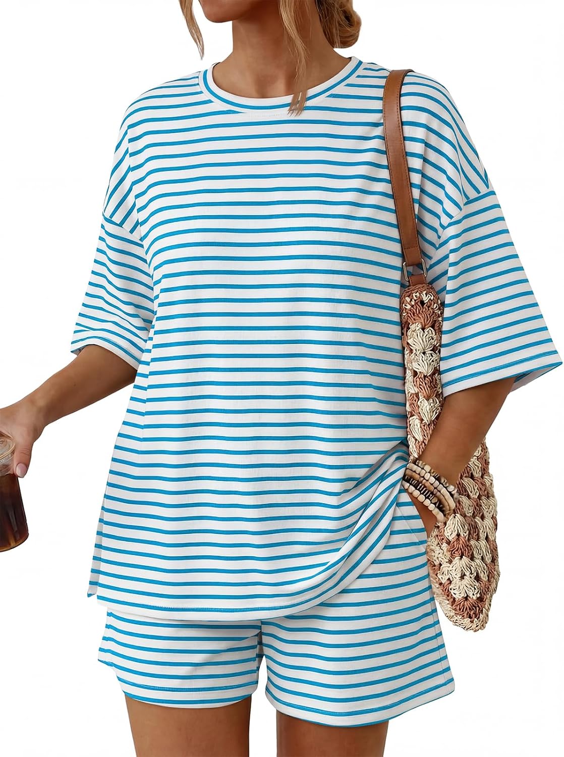 2 Piece Summer Set Oversized Top & Loose Fit Shorts with Pockets