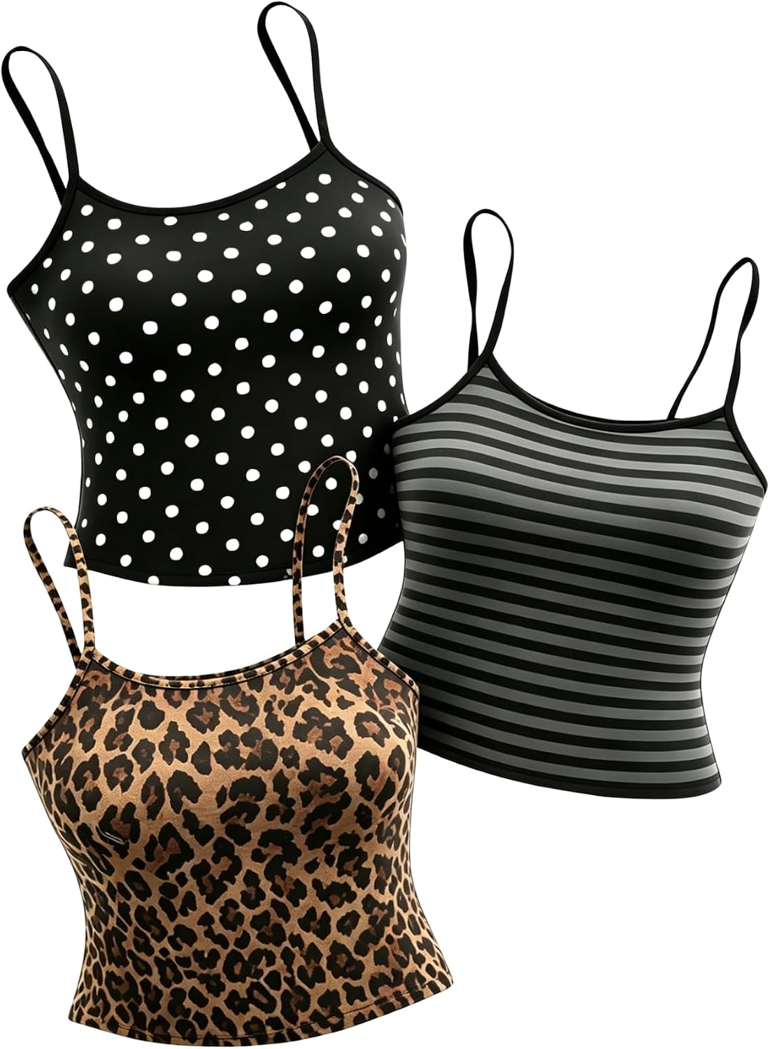 Women's Goth Top 3 Packs Crop Camisole Y2k Graphic Fitted Spaghetti Strap Tank Shirts