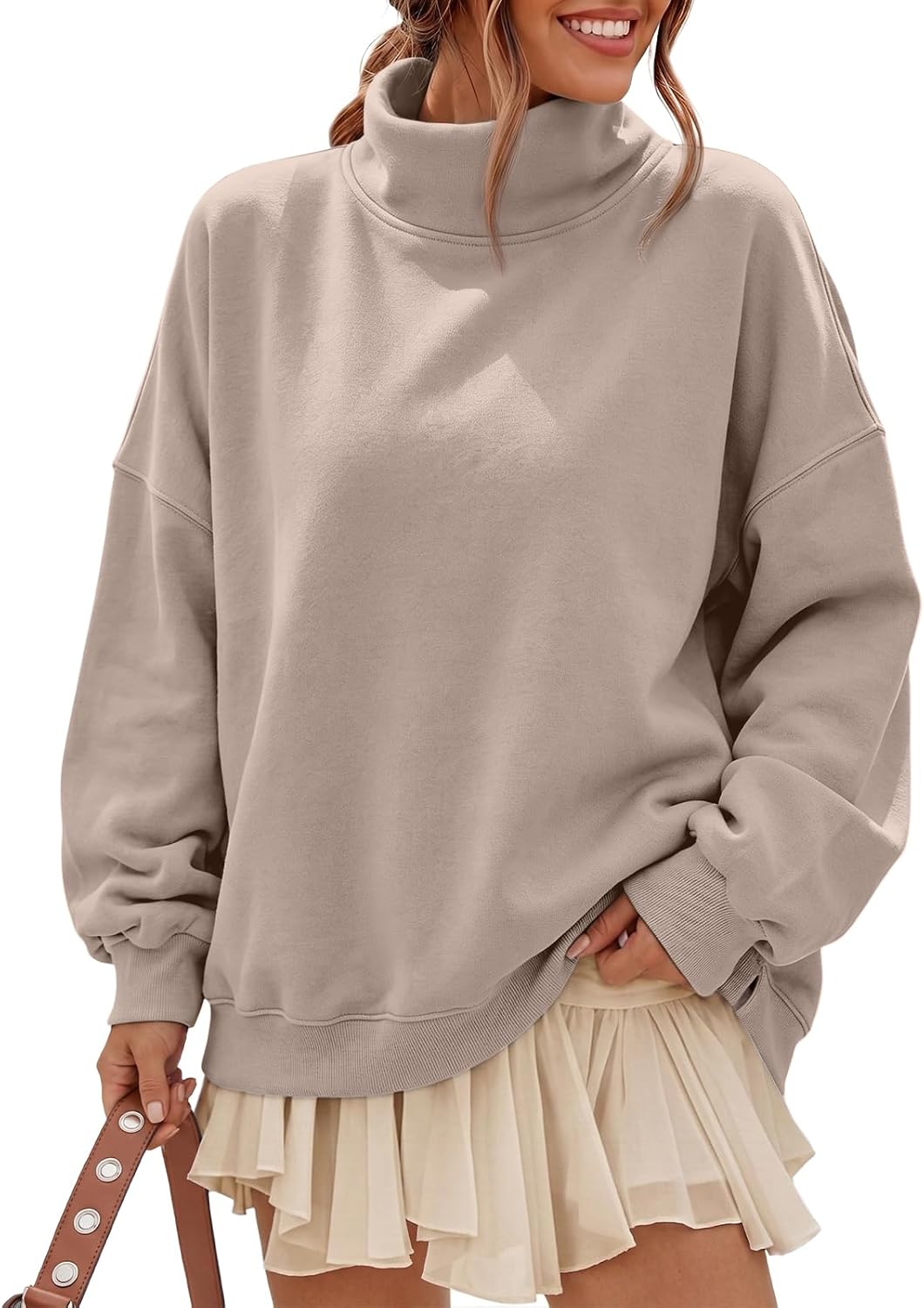 Women’s Fleece Oversized Mock Neck Sweatshirts with Pockets | Fall Winter Soft Cozy Fleece Lined Side Split Pullover, Maternity Basic Lounge Wear, Casual Work Cute Long Sleeve Tops
