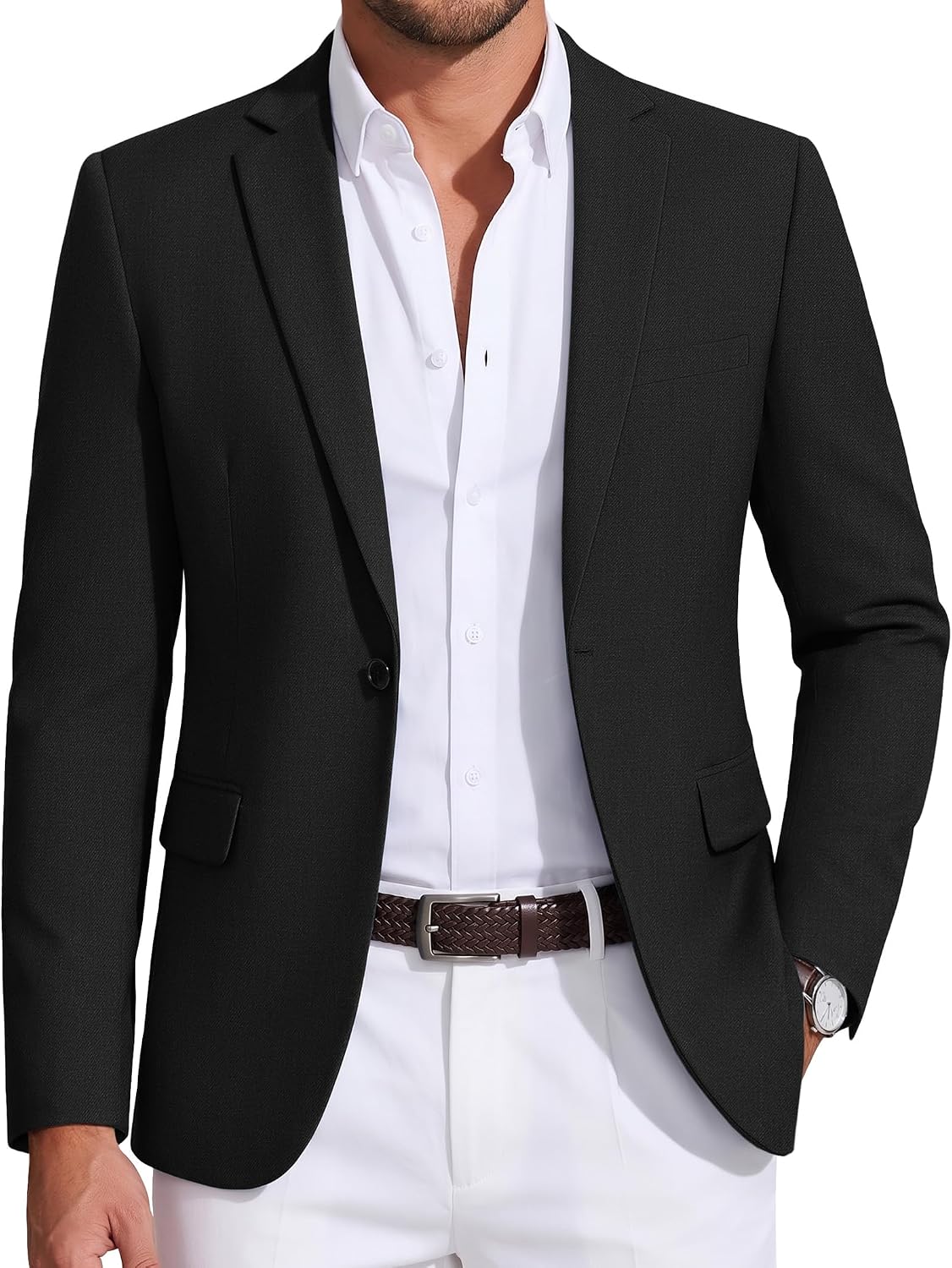 Mens Sport Coat Casual Blazer One Button Business Suit Jacket
