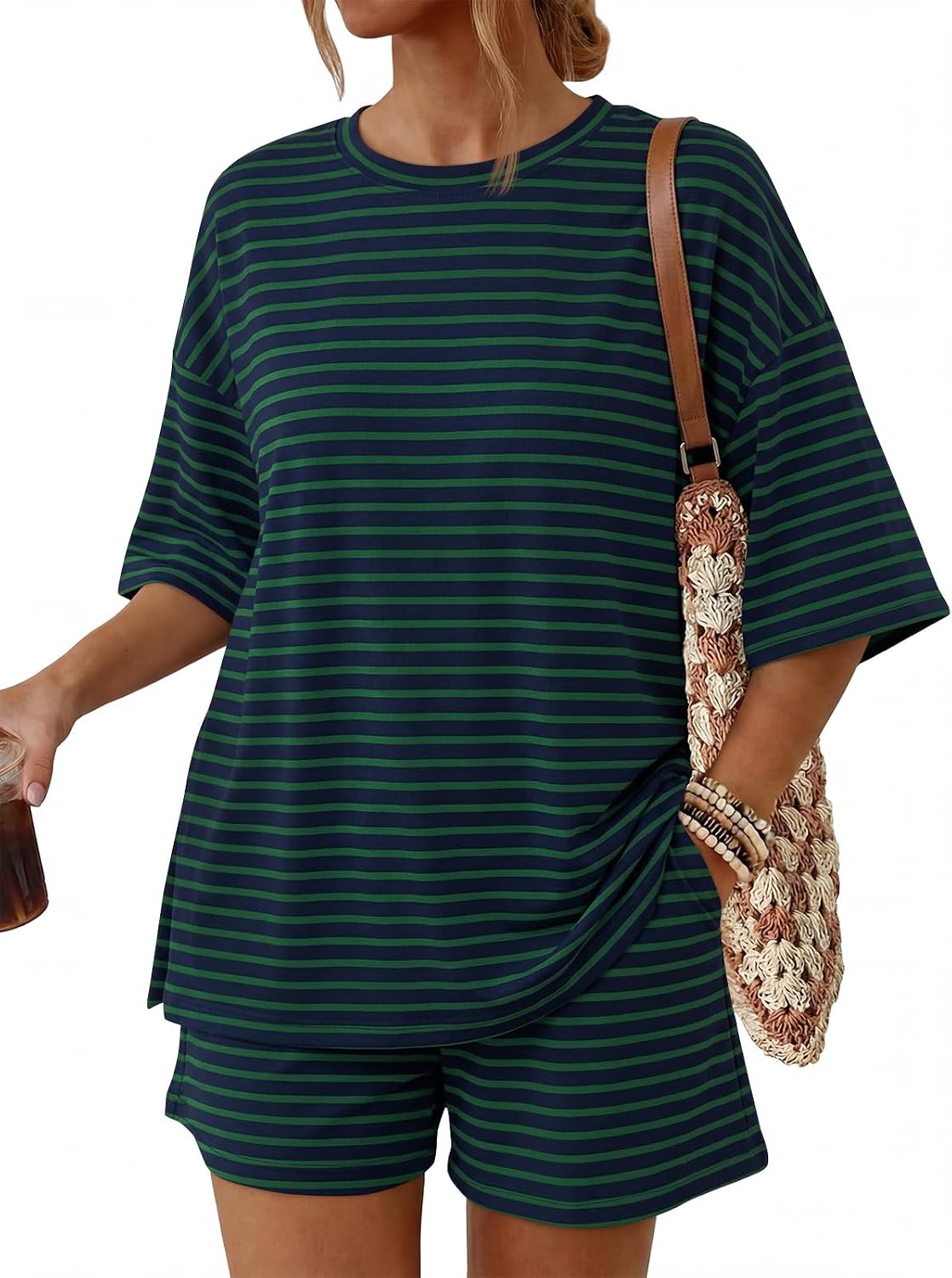 2 Piece Summer Set Oversized Top & Loose Fit Shorts with Pockets