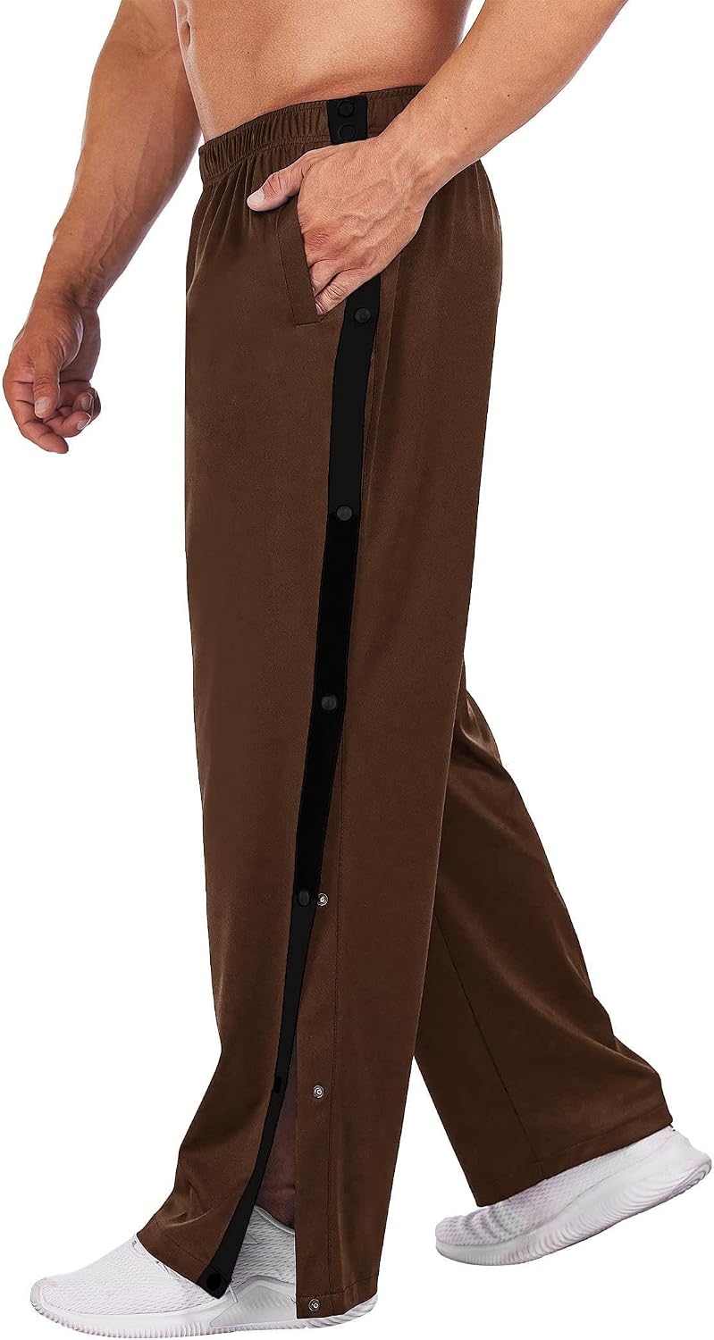 Men's Tear Away Basketball Pants High Split Snap Button Casual Post-Surgery Sweatpants with Pockets