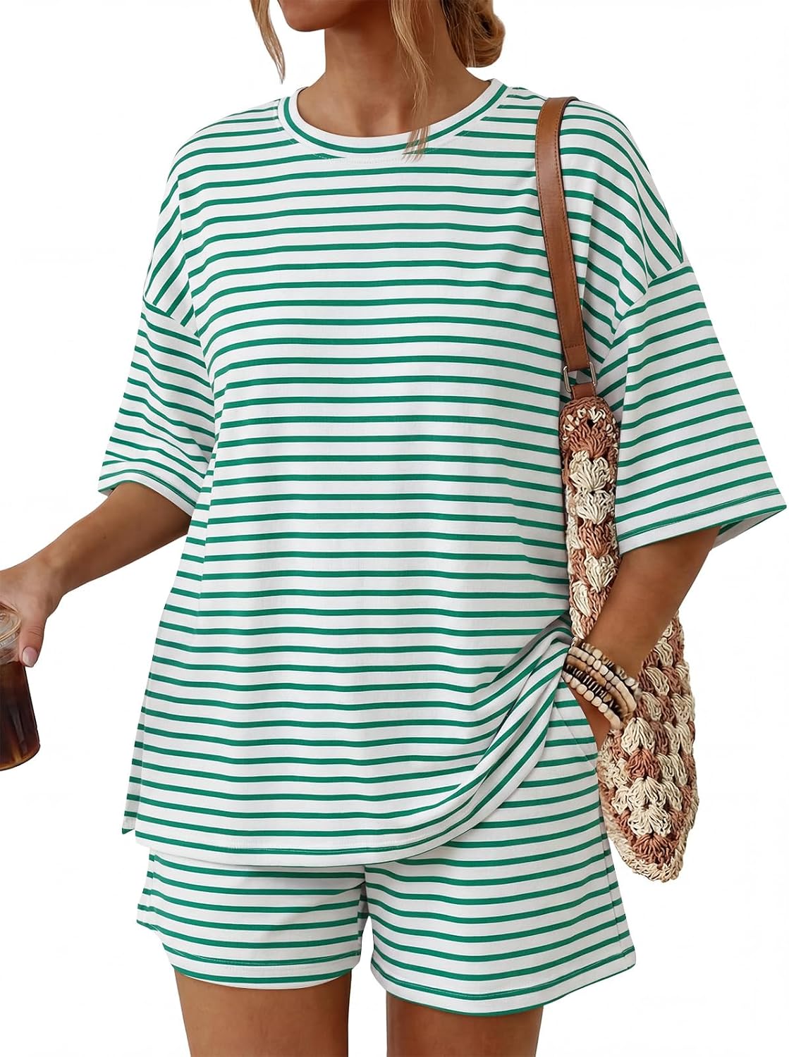 2 Piece Summer Set Oversized Top & Loose Fit Shorts with Pockets