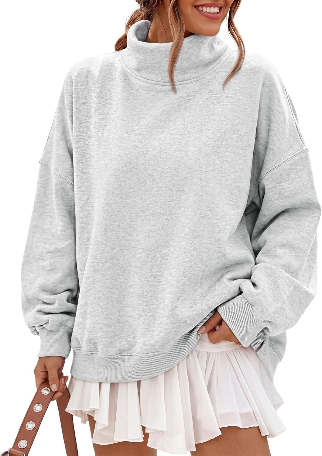 Women’s Fleece Oversized Mock Neck Sweatshirts with Pockets | Fall Winter Soft Cozy Fleece Lined Side Split Pullover, Maternity Basic Lounge Wear, Casual Work Cute Long Sleeve Tops