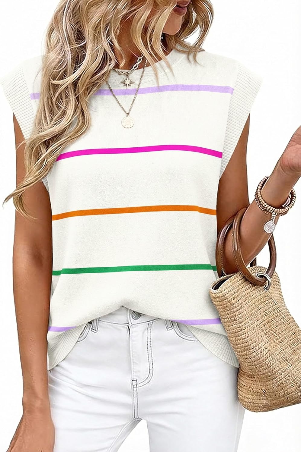 Tank Tops for Women Summer Lightweight Sweater Fashion Clothing Crew Neck T Shirts Cap Sleeve Business Casual Outfit