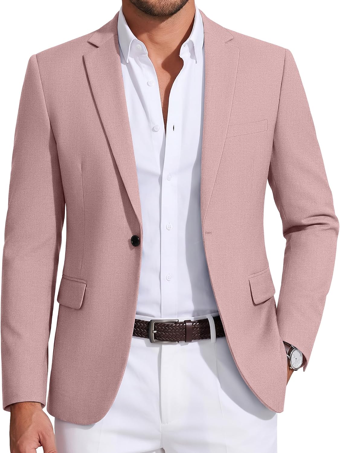 Mens Sport Coat Casual Blazer One Button Business Suit Jacket