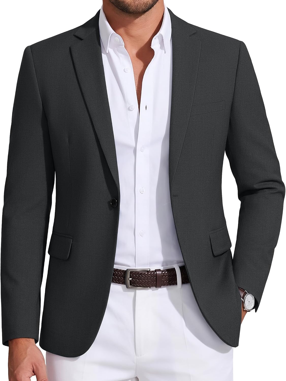 Mens Sport Coat Casual Blazer One Button Business Suit Jacket
