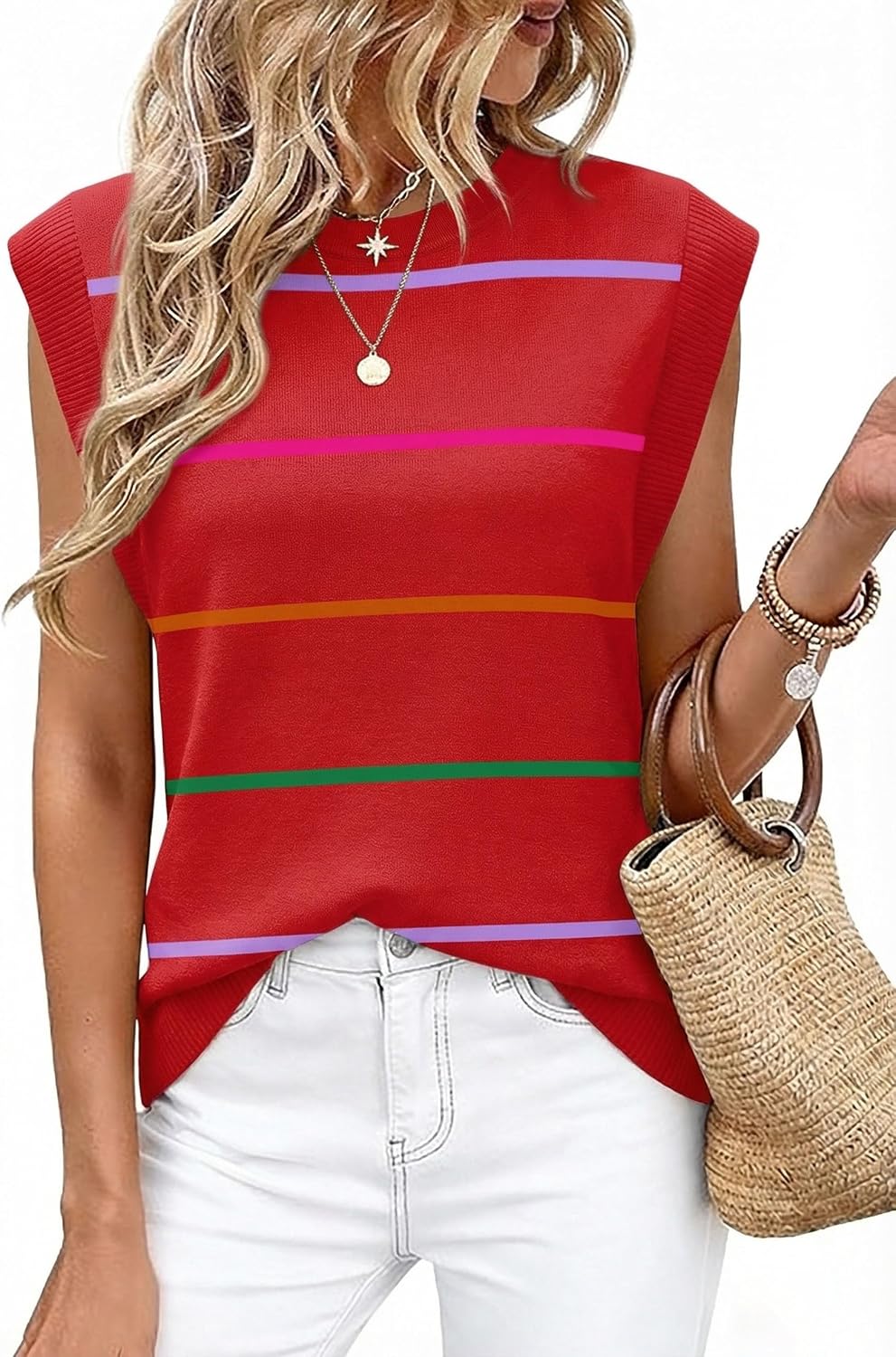Tank Tops for Women Summer Lightweight Sweater Fashion Clothing Crew Neck T Shirts Cap Sleeve Business Casual Outfit