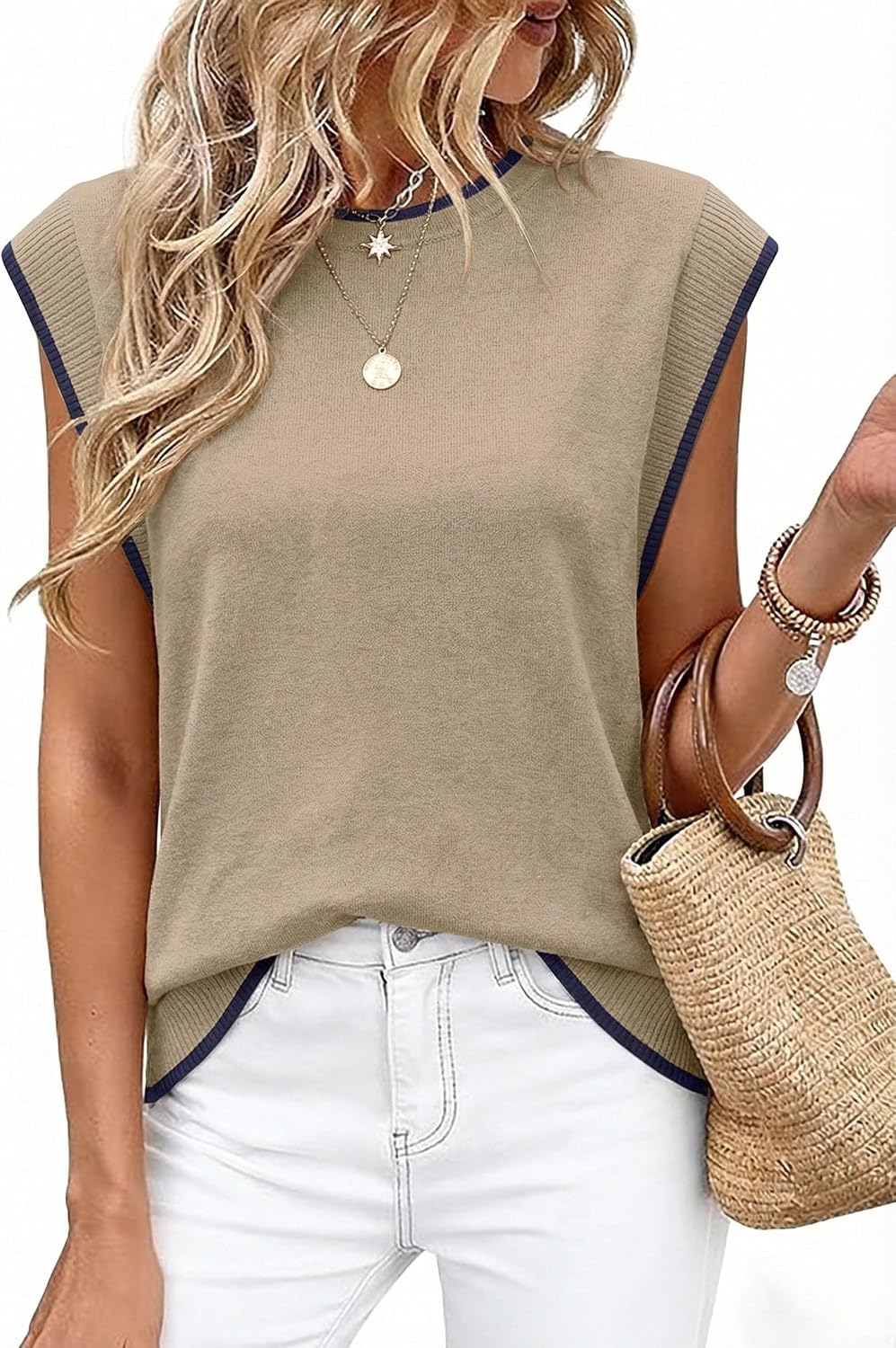 Tank Tops for Women Summer Lightweight Sweater Fashion Clothing Crew Neck T Shirts Cap Sleeve Business Casual Outfit