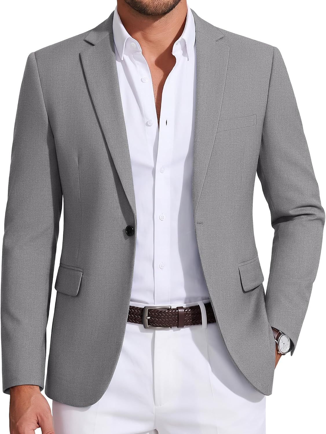 Mens Sport Coat Casual Blazer One Button Business Suit Jacket