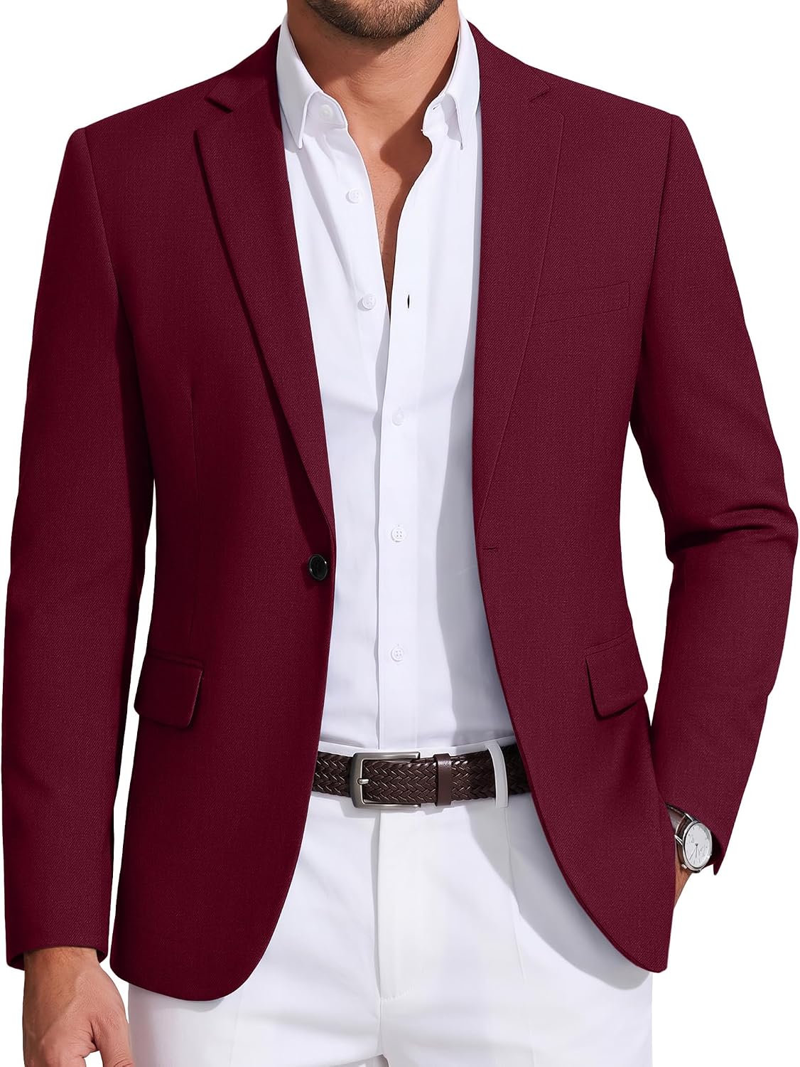 Mens Sport Coat Casual Blazer One Button Business Suit Jacket