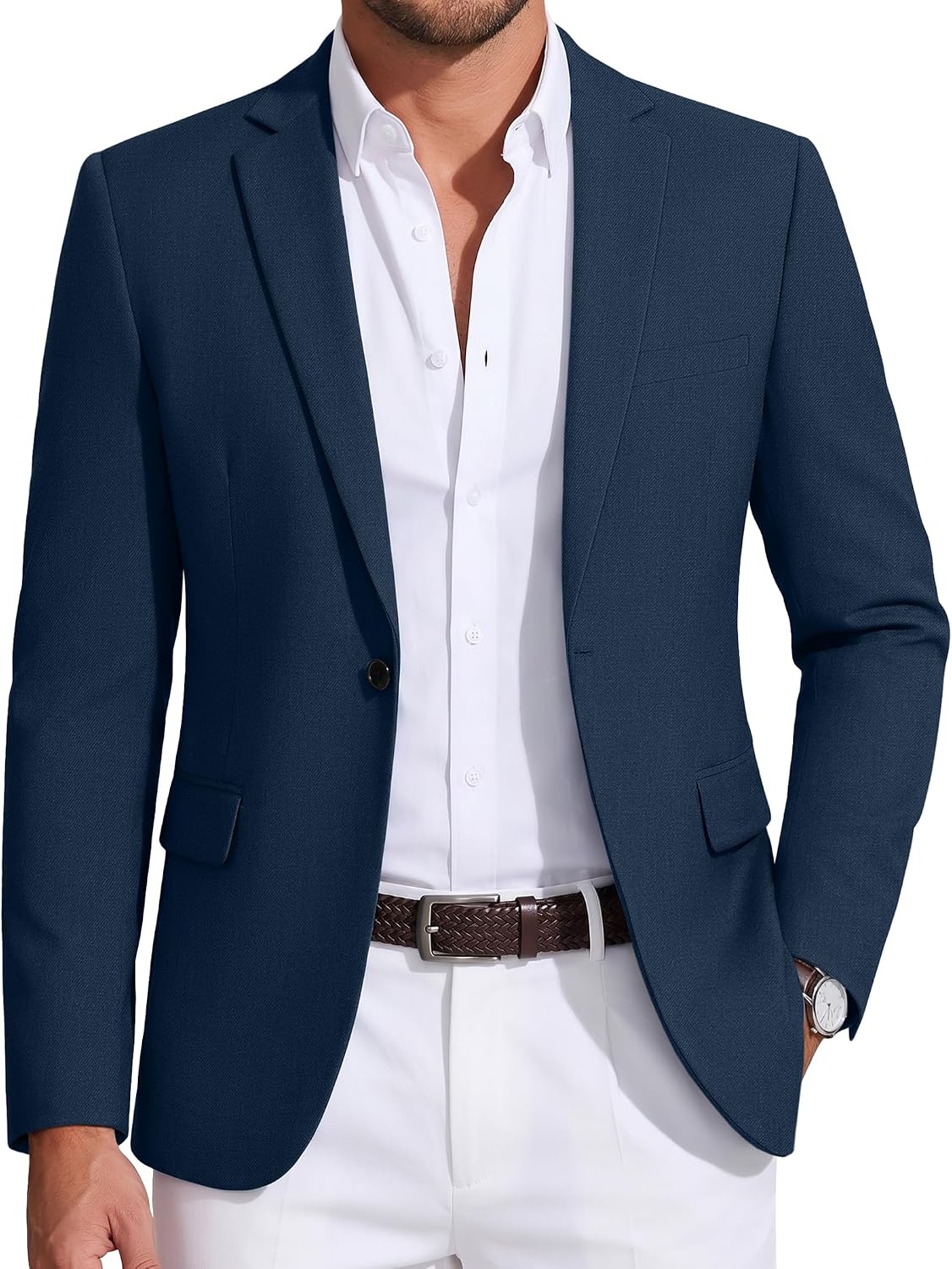 Mens Sport Coat Casual Blazer One Button Business Suit Jacket