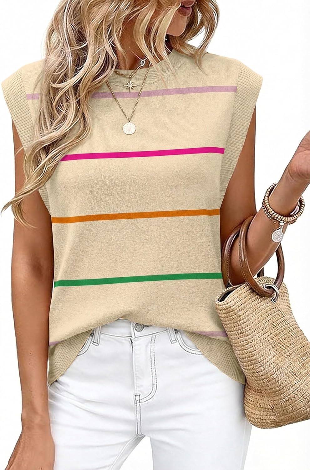 Tank Tops for Women Summer Lightweight Sweater Fashion Clothing Crew Neck T Shirts Cap Sleeve Business Casual Outfit
