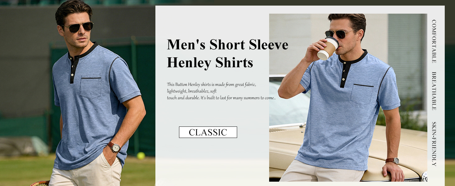 Men&amp;#39;s Henley Shirt Casual Button Short Sleeve T-Shirt Summer Patchwork Color Block Tee Shirts 