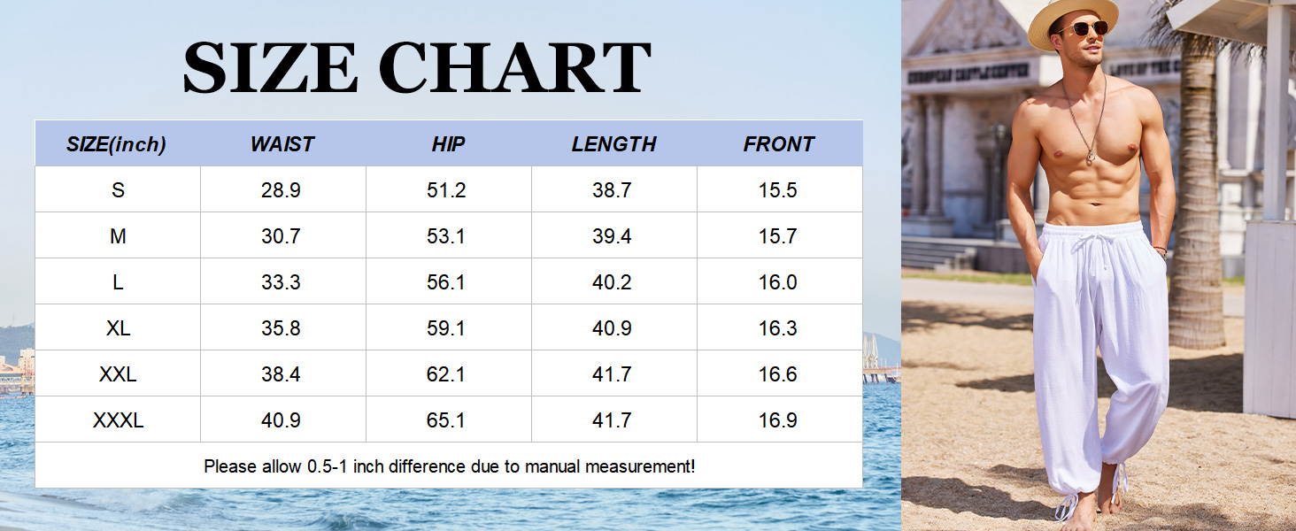 COOFANDY Men&amp;#39;s Cotton Linen Pants Casual Harem Pants Elastic Waist Beach Boho Yoga Trousers