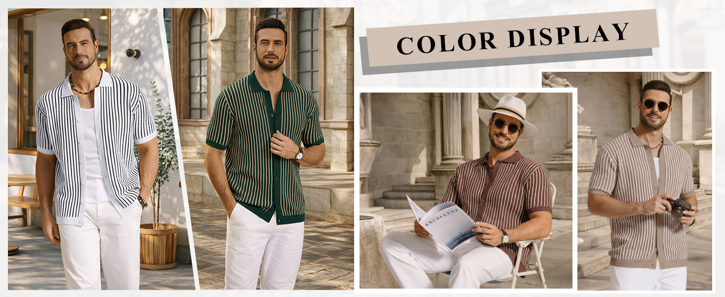 COOFANDY Men Button Down Knit Shirts Polo Shirts Short Sleeve Fashion Casual Summer Beach Shirts