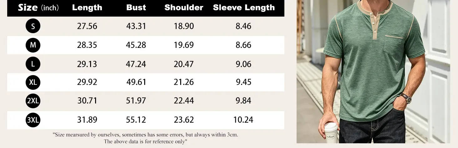 Men&amp;#39;s Henley Shirt Casual Button Short Sleeve T-Shirt Summer Patchwork Color Block Tee Shirts 
