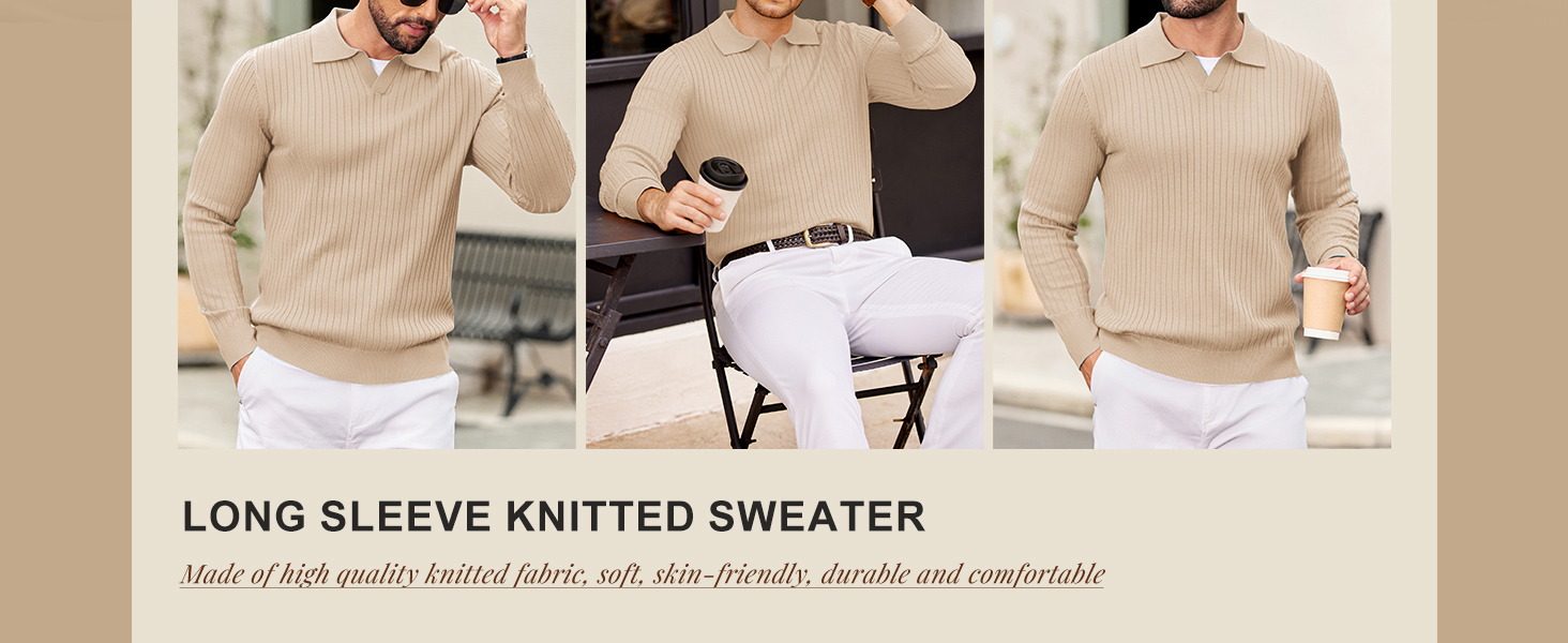 Men knit long sleeve slim fit polo sweater