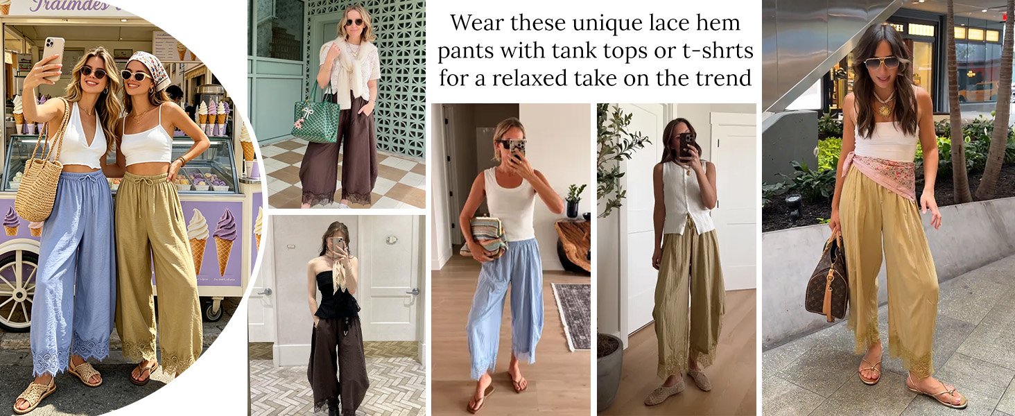 Cropped Lace Hem Pants