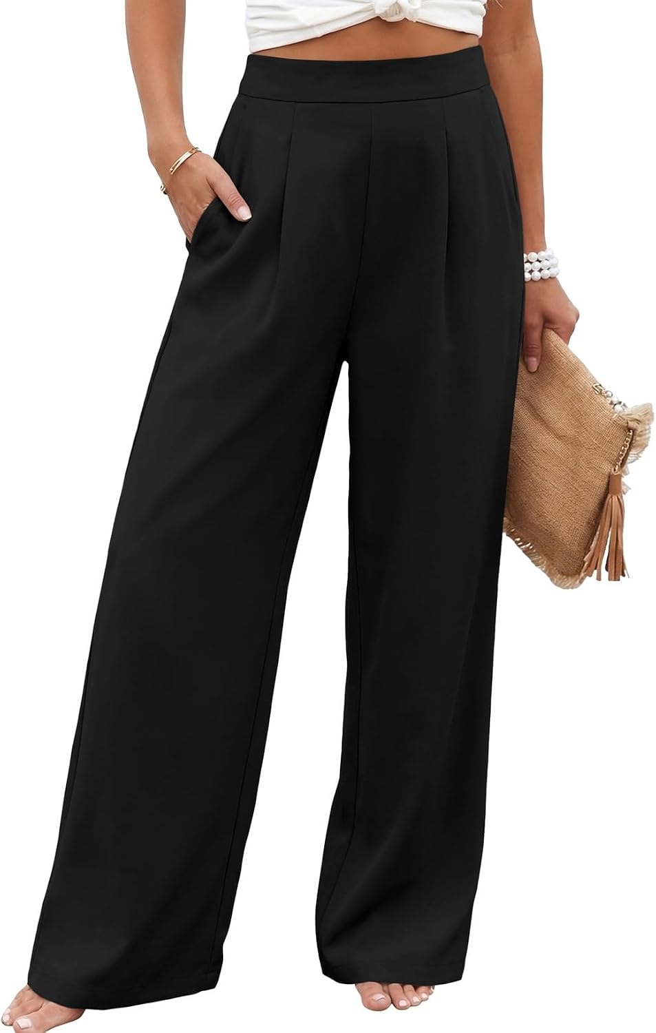 Womens Wide Leg Dress Pants 2026 Pleated Business Casual Office Work Palazzo Pants High Waisted Slacks Trousers