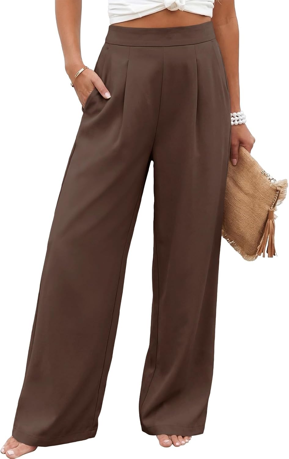 Womens Wide Leg Dress Pants 2026 Pleated Business Casual Office Work Palazzo Pants High Waisted Slacks Trousers