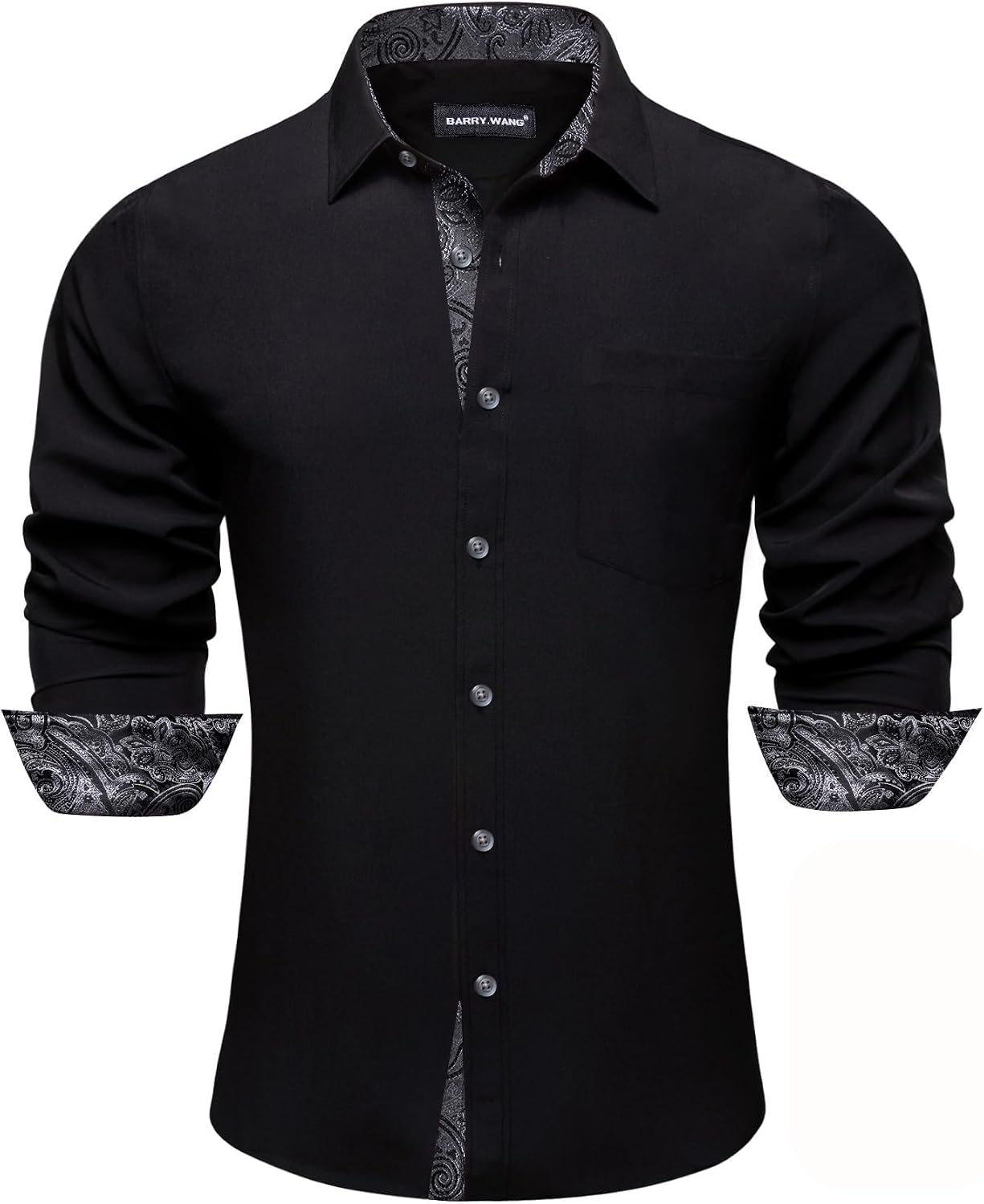 Men's Dress Shirts Checkered Paisley Collar Cuff Contrast Button Down Long Sleeve Formal Casual Shirt Western