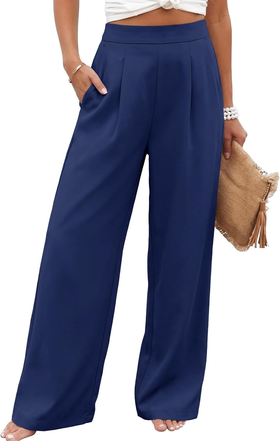 Womens Wide Leg Dress Pants 2026 Pleated Business Casual Office Work Palazzo Pants High Waisted Slacks Trousers