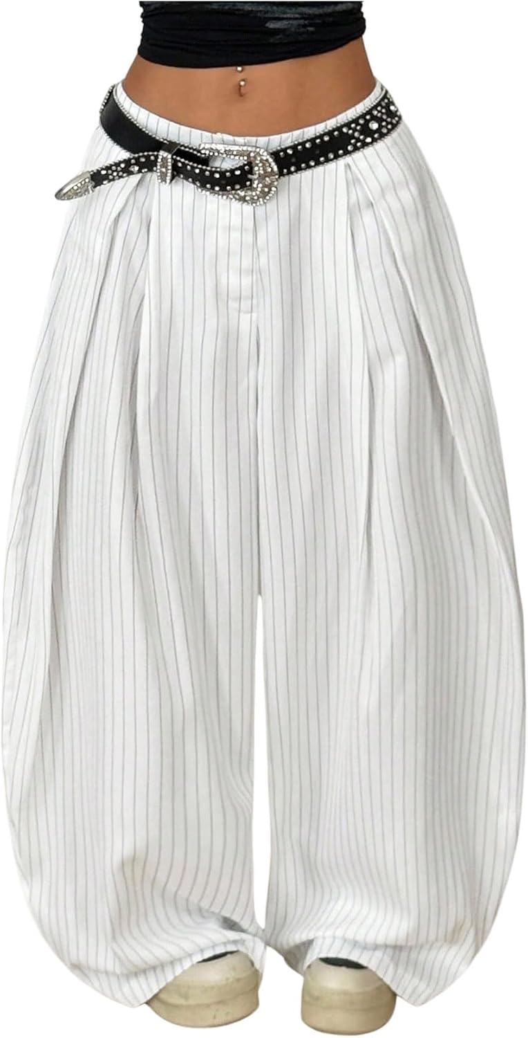 Women's Barrel Pleated Oversized Wide Leg Cargo Pants | Low Rise Baggy Fit, Business Casual Outfits, Spring Fall, Drop Waist Trousers
