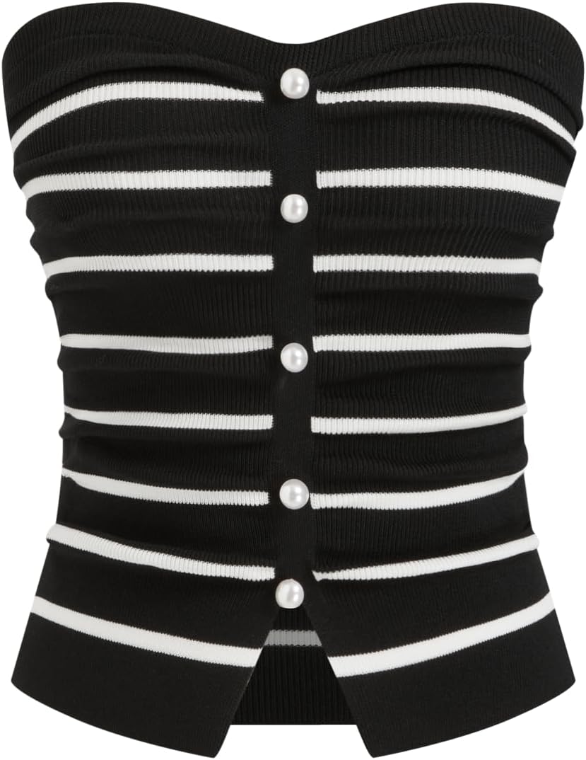 Faux Pearl Tube Tops for Women Crop Knit Split Hem Ruched Going Out Tops Cute Summer Outfits Y2K