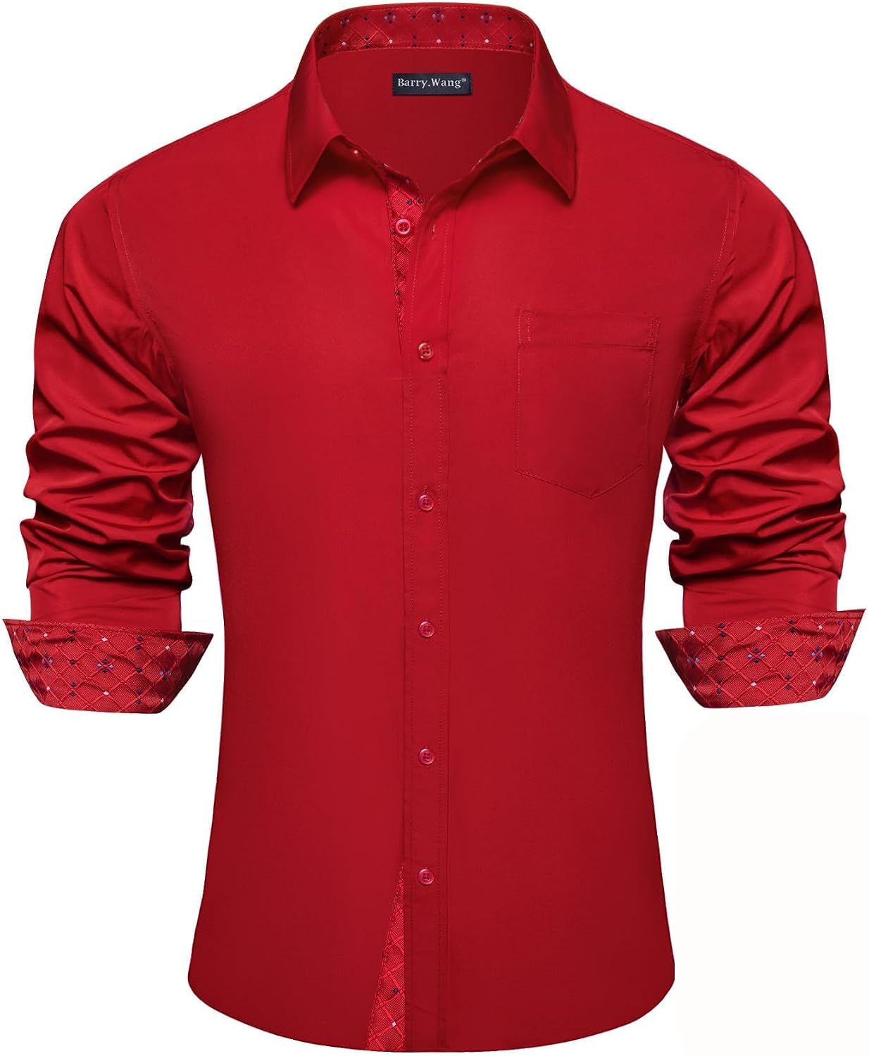 Men's Dress Shirts Checkered Paisley Collar Cuff Contrast Button Down Long Sleeve Formal Casual Shirt Western