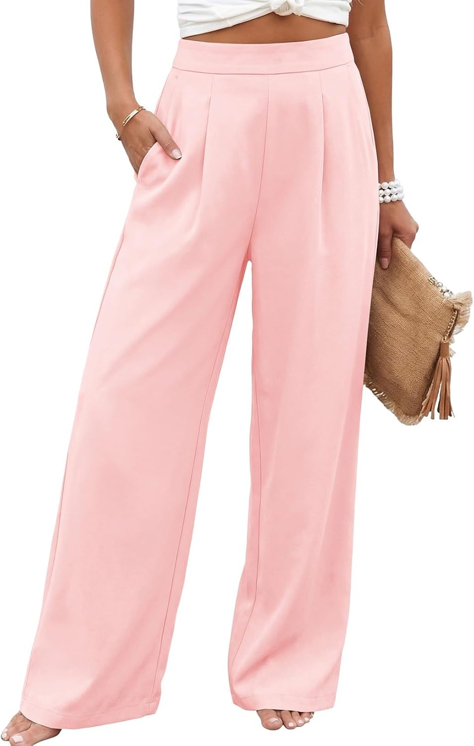Womens Wide Leg Dress Pants 2026 Pleated Business Casual Office Work Palazzo Pants High Waisted Slacks Trousers