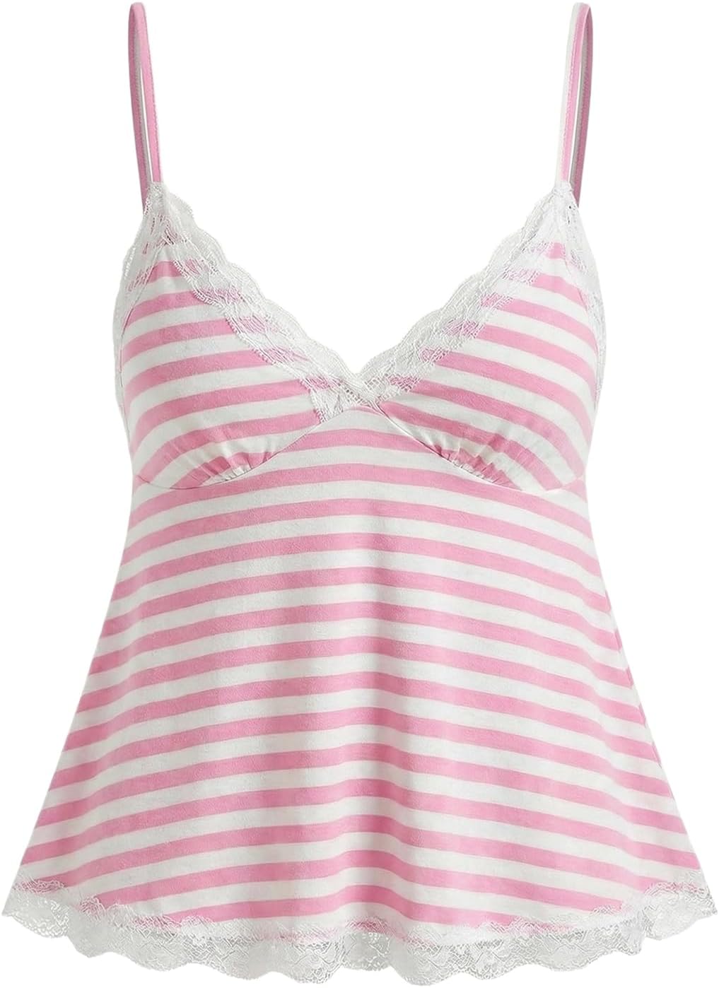 Womens Y2K Lace Cami Sleeveless Striped Spaghetti Strap Camisole Gothic Babydoll Tops