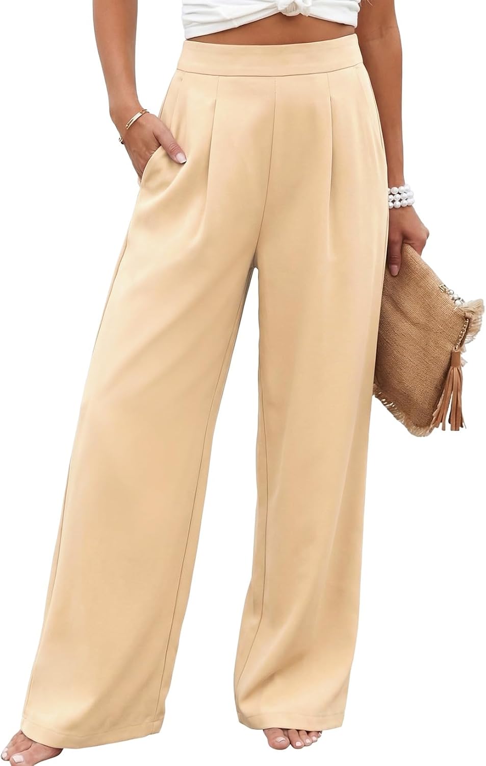 Womens Wide Leg Dress Pants 2026 Pleated Business Casual Office Work Palazzo Pants High Waisted Slacks Trousers