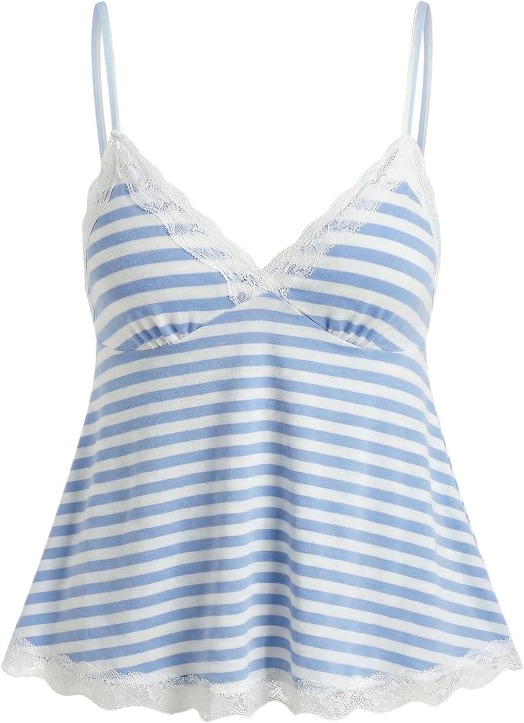 Womens Y2K Lace Cami Sleeveless Striped Spaghetti Strap Camisole Gothic Babydoll Tops