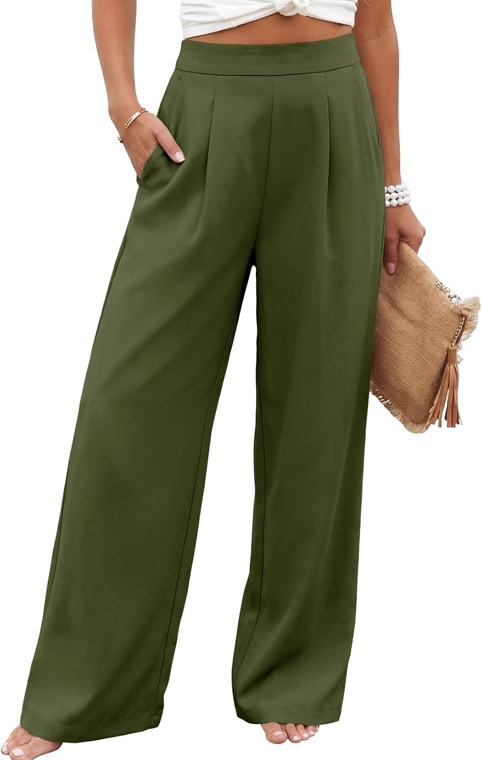 Womens Wide Leg Dress Pants 2026 Pleated Business Casual Office Work Palazzo Pants High Waisted Slacks Trousers