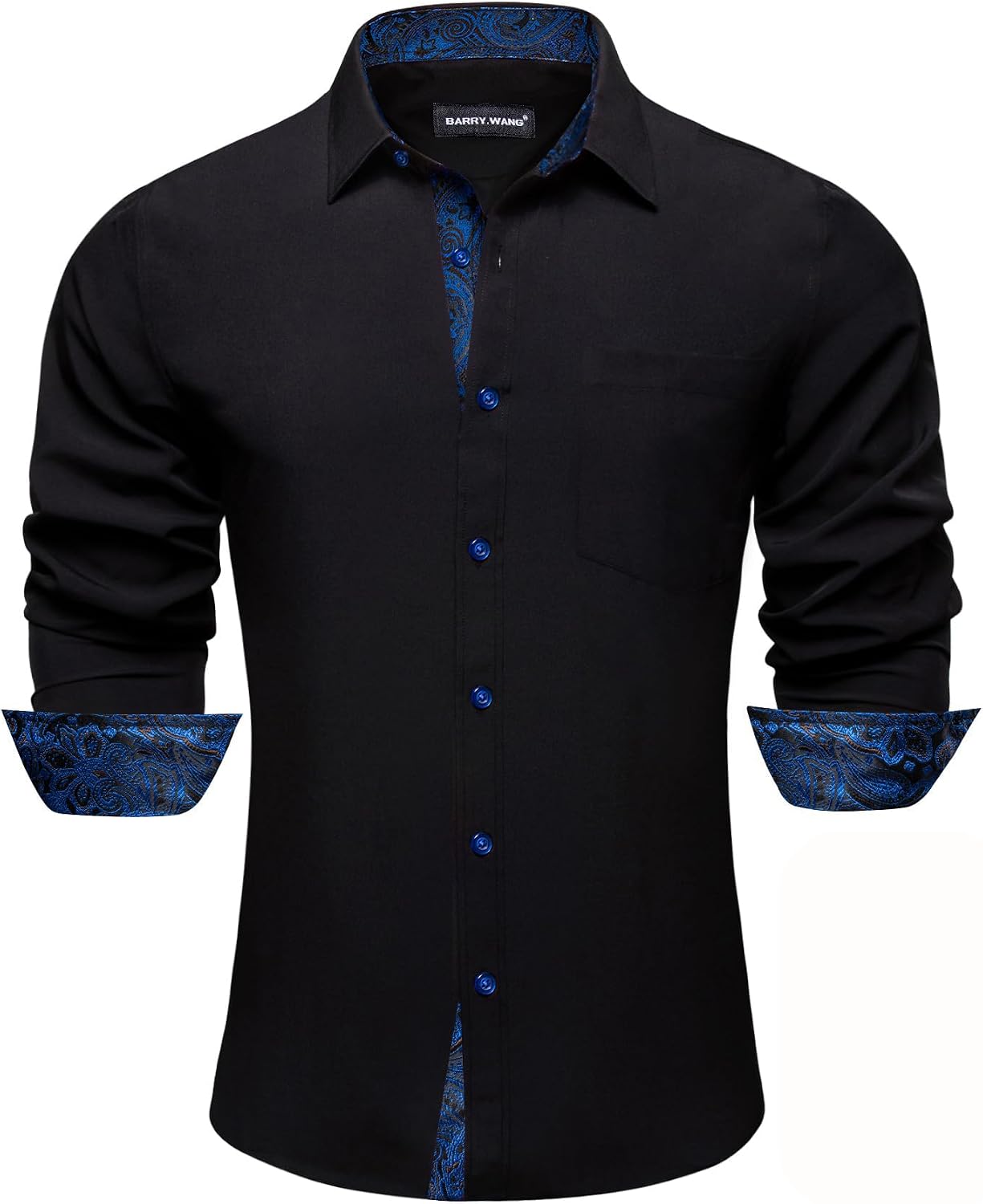 Men's Dress Shirts Checkered Paisley Collar Cuff Contrast Button Down Long Sleeve Formal Casual Shirt Western