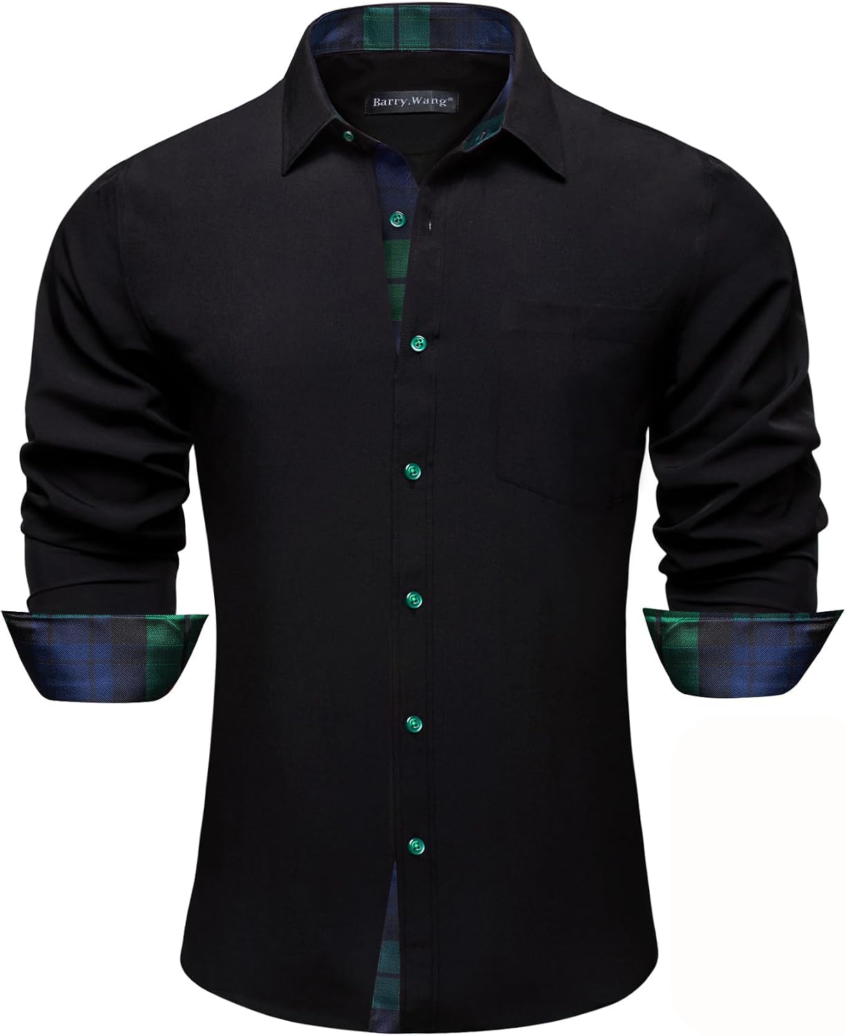 Men's Dress Shirts Checkered Paisley Collar Cuff Contrast Button Down Long Sleeve Formal Casual Shirt Western
