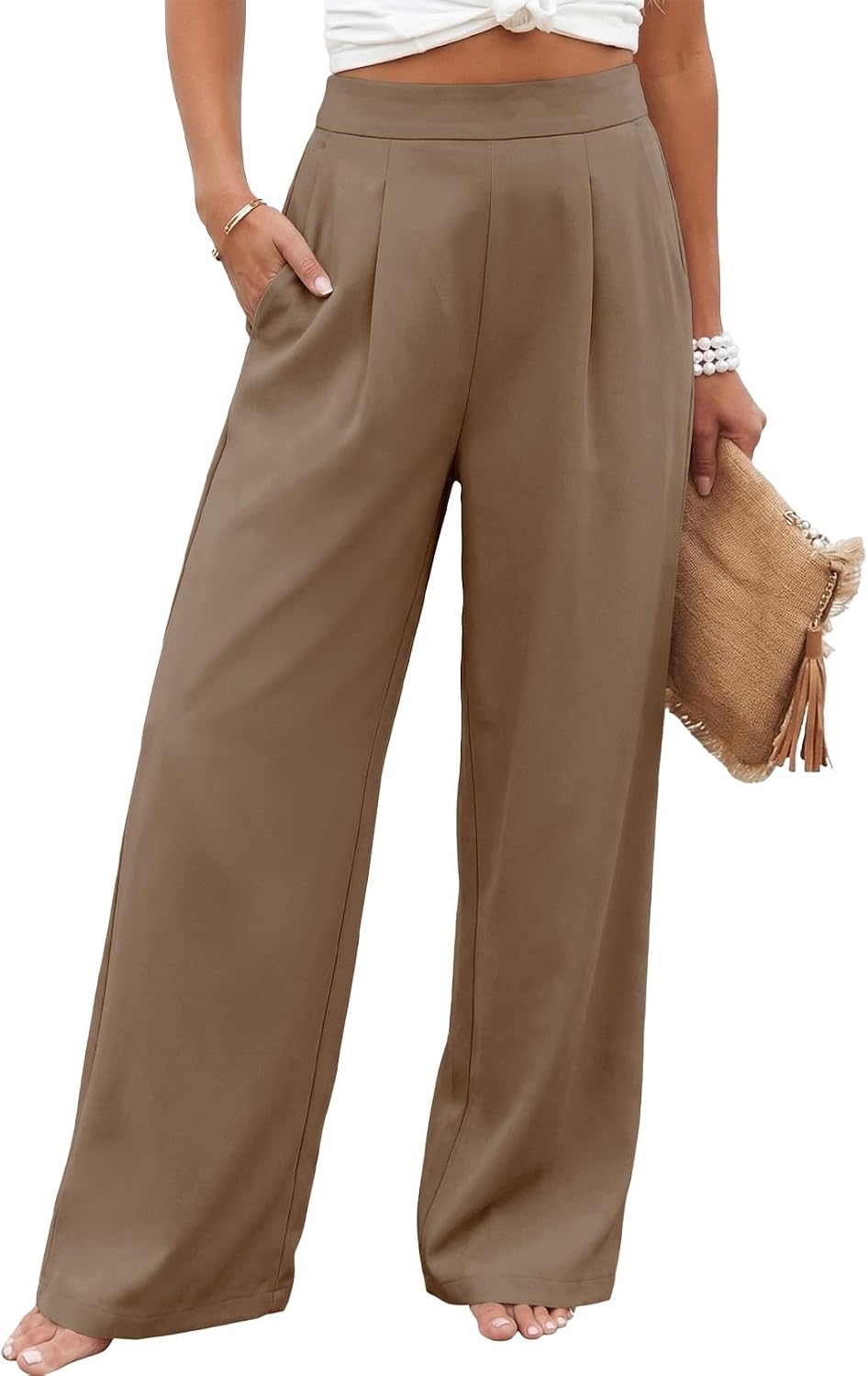 Womens Wide Leg Dress Pants 2026 Pleated Business Casual Office Work Palazzo Pants High Waisted Slacks Trousers