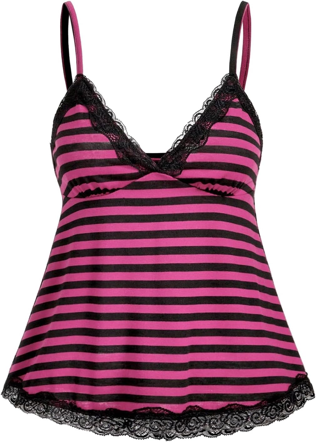Womens Y2K Lace Cami Sleeveless Striped Spaghetti Strap Camisole Gothic Babydoll Tops