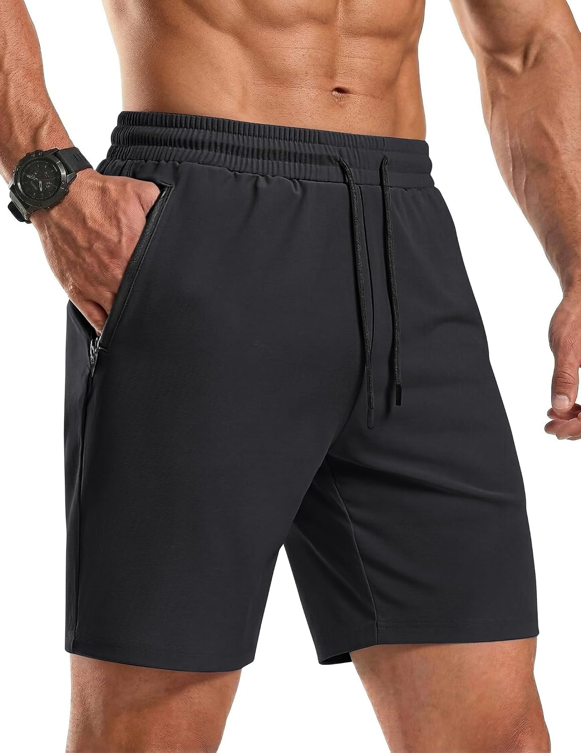 Men's Gym Workout Shorts Quick Dry Athletic Loose-Fit Lightweight Running Shorts with Zipper Pockets