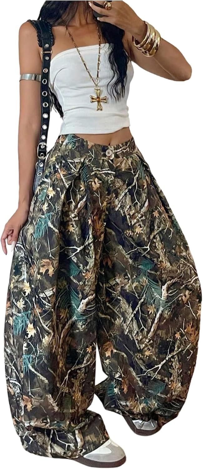 Women's Barrel Pleated Oversized Wide Leg Cargo Pants | Low Rise Baggy Fit, Business Casual Outfits, Spring Fall, Drop Waist Trousers