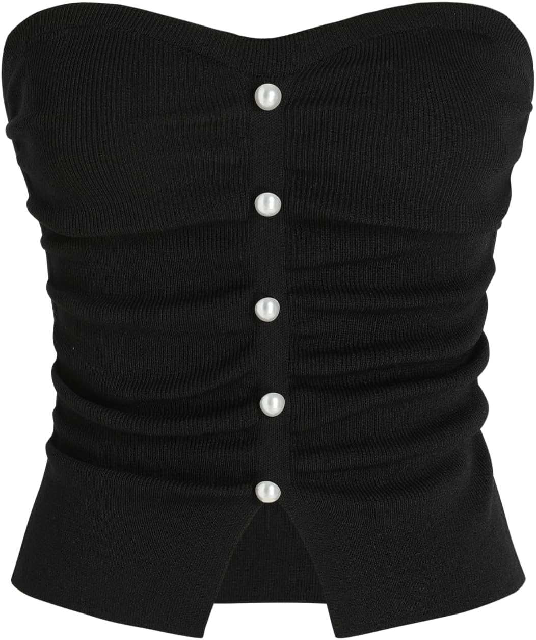 Faux Pearl Tube Tops for Women Crop Knit Split Hem Ruched Going Out Tops Cute Summer Outfits Y2K