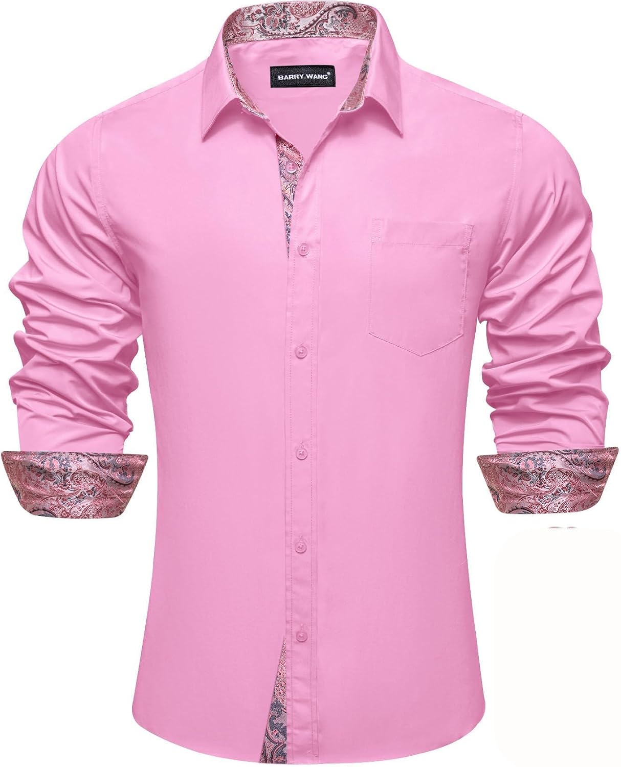 Men's Dress Shirts Checkered Paisley Collar Cuff Contrast Button Down Long Sleeve Formal Casual Shirt Western