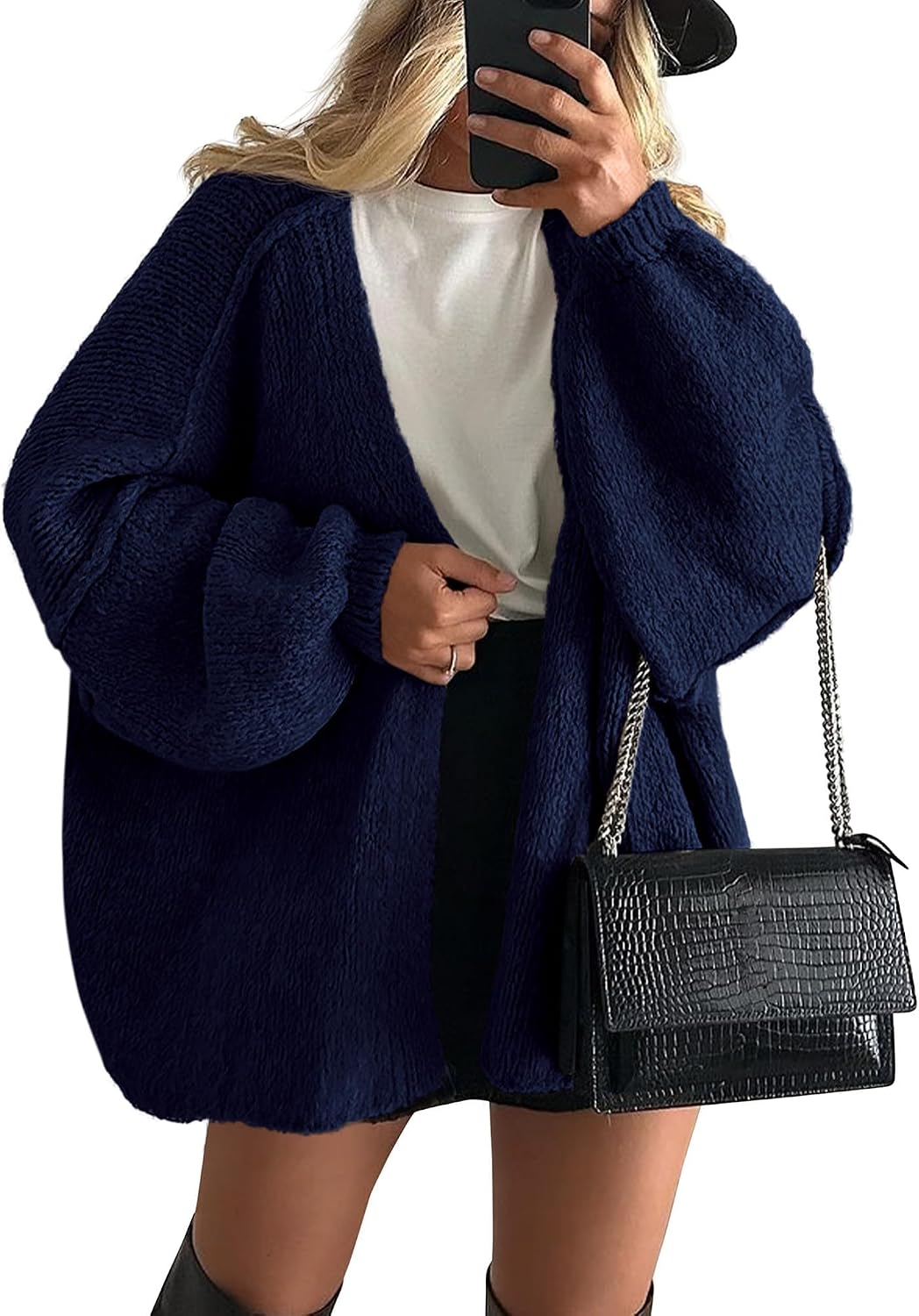 Womens Oversized Cardigan Sweaters 2026 Fall Long Lantern Sleeve Knit Open Front Lightweight Sweater