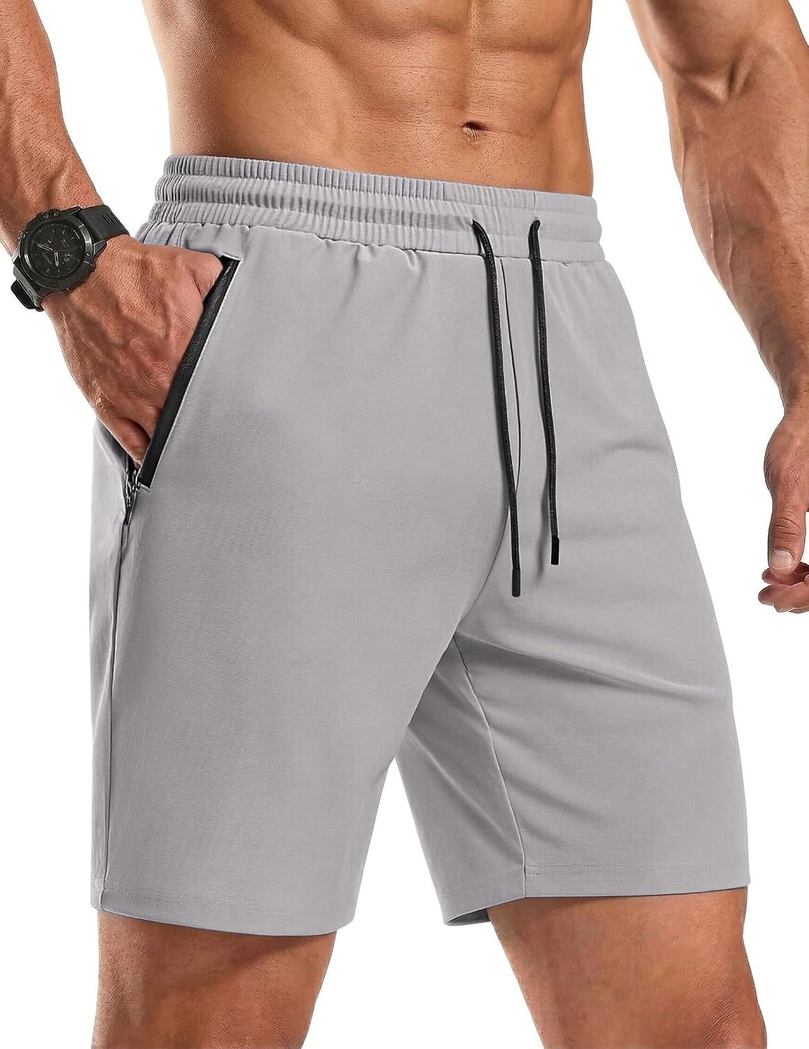 Men's Gym Workout Shorts Quick Dry Athletic Loose-Fit Lightweight Running Shorts with Zipper Pockets