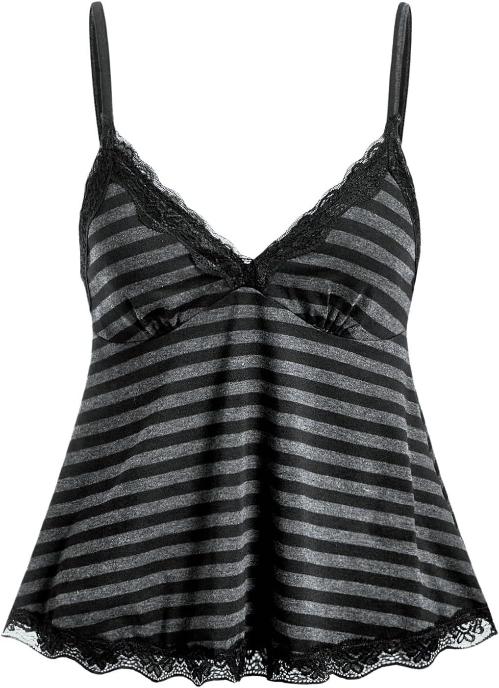 Womens Y2K Lace Cami Sleeveless Striped Spaghetti Strap Camisole Gothic Babydoll Tops